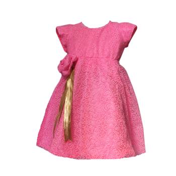 Pink plain net kids girl frock 1