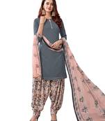 Grey printed crepe unstitched salwar with dupatta