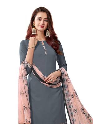 Grey printed crepe unstitched salwar with dupatta 2