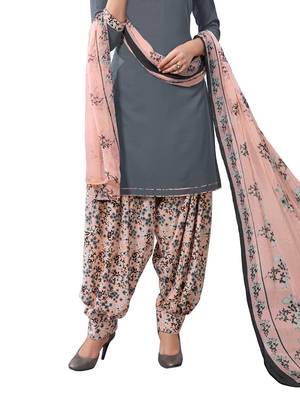 Grey printed crepe unstitched salwar with dupatta 3