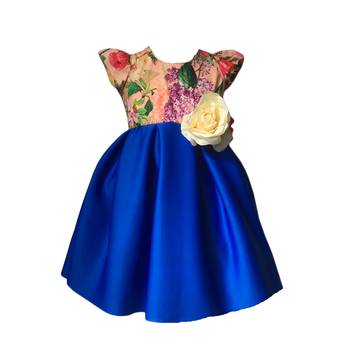 Blue printed polyester kids-frocks 1