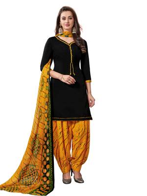 Black Printed Crepe Unstitched Salwar With Dupatta 1
