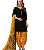 Black Printed Crepe Unstitched Salwar With Dupatta