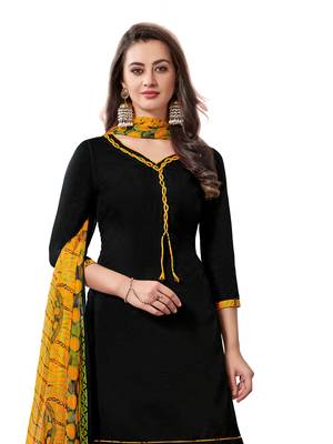 Black Printed Crepe Unstitched Salwar With Dupatta 2