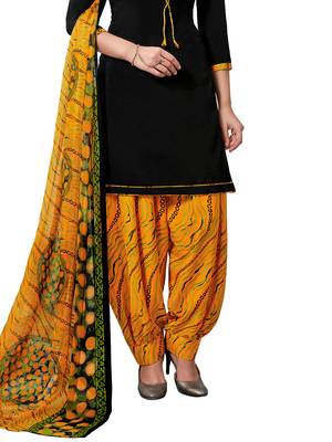 Black Printed Crepe Unstitched Salwar With Dupatta 3