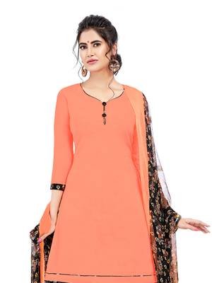 Peach Printed Crepe Unstitched Salwar With Dupatta 2