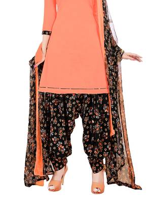 Peach Printed Crepe Unstitched Salwar With Dupatta 3