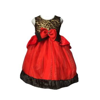 Black printed net kids-frocks 1