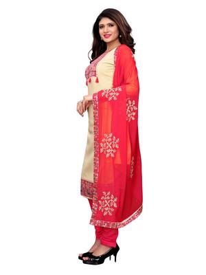 Cream Applique Cotton Unstitched Salwar With Dupatta 2