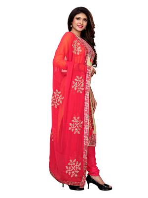 Cream Applique Cotton Unstitched Salwar With Dupatta 3