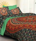 Handmade 100% Cotton Mandala Hand Screen Printed 90 X 108 Queen Size Bedding Bedspread With 2 Pillow