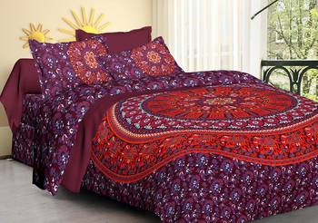 100% Cotton Mandala Hand Screen Printed Bedding Bedspread With 2 Pillow Queen Size 90 X 108 1