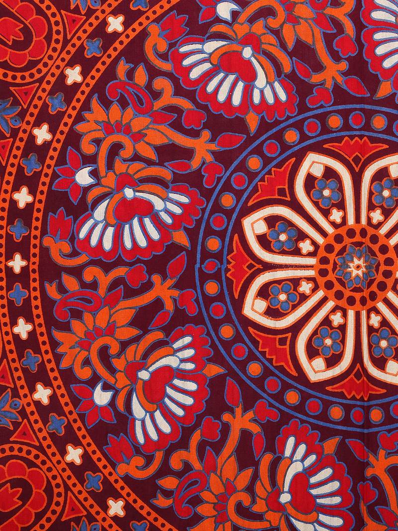 100% Cotton Mandala Hand Screen Printed Bedding Bedspread With 2 Pillow Queen Size 90 X 108