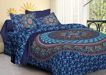 Handmade Pure Cotton Mandala Hand Screen Printed Bedding Bedspread With 2 Pillow Queen Size 90 X 108 1