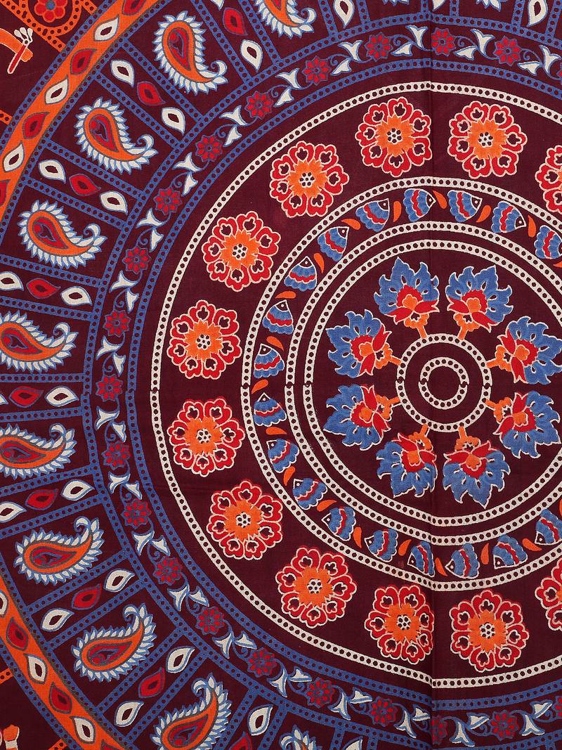 Pure Cotton Handmade 100% Mandala Hand Screen Printed Bedding Bedspread With 2 Pillow Queen Size