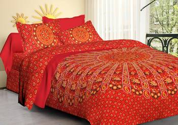 Handmade 100% Cotton Mandala Hand Screen Printed Bedding Bedspread With 2 Pillow Queen Size 1