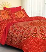 Handmade 100% Cotton Mandala Hand Screen Printed Bedding Bedspread With 2 Pillow Queen Size