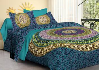 Jaipuri Handmade 100% Cotton Mandala Hand Screen Printed Bedding Bedspread With 2 Pillow Queen Size 90 X 108 inches 1