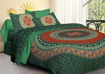 Handmade 100% Cotton Mandala Hand Screen Printed Bedding Bedspread With 2 Pillow Cover Queen Size 90X 108 inches 1