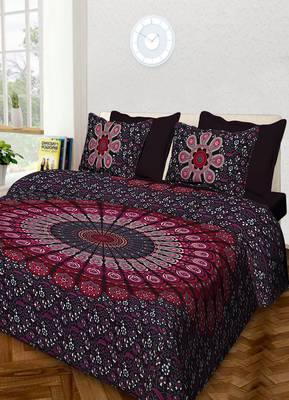 Handmade 100% Cotton Mandala Hand Screen Printed Bedding Bedspread With 2 Pillow Queen Size 1