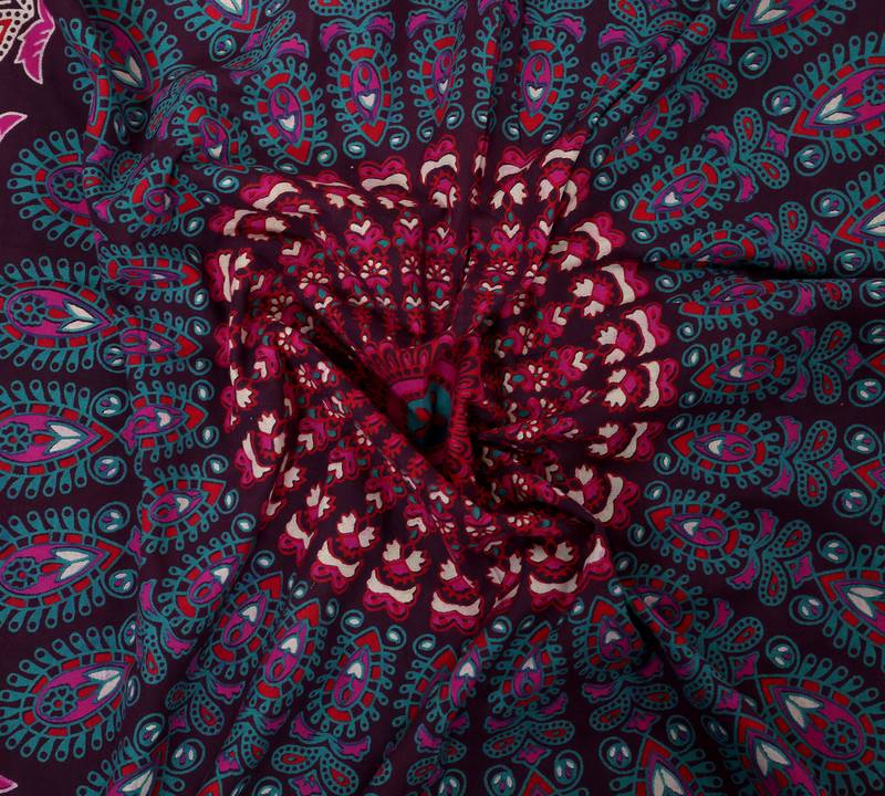 Handmade 100% Cotton Mandala Hand Screen Printed Bedding Bedspread With 2 Pillow Queen Size