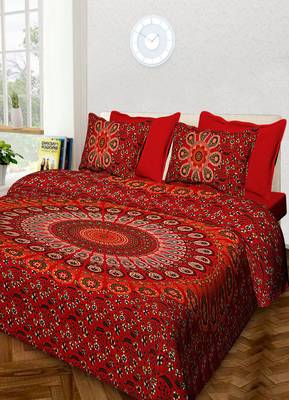 Handmade 100% Cotton Mandala Hand Screen Printed Bedding Bedspread With 2 Pillow Queen Size 1