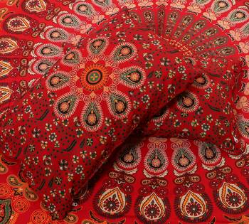 Handmade 100% Cotton Mandala Hand Screen Printed Bedding Bedspread With 2 Pillow Queen Size 2