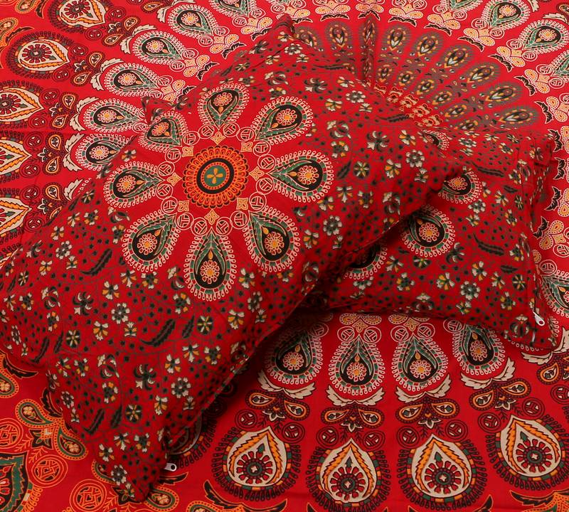Handmade 100% Cotton Mandala Hand Screen Printed Bedding Bedspread With 2 Pillow Queen Size