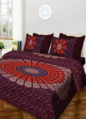 Handmade Cotton Mandala Hand Screen Printed Bedding Bedspread With 2 Pillow Queen Size 90X 108 Inches 1