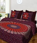 Handmade Cotton Mandala Hand Screen Printed Bedding Bedspread With 2 Pillow Queen Size 90X 108 Inches