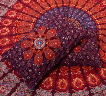 Handmade Cotton Mandala Hand Screen Printed Bedding Bedspread With 2 Pillow Queen Size 90X 108 Inches 2