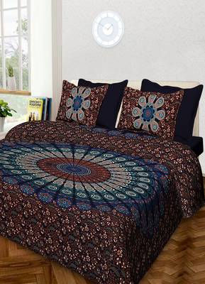 Handmade 100% Cotton Mandala Hand Screen Printed Bedding Bedspread With 2 Pillow Cover Queen Size 90 X 108 inches 1
