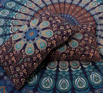 Handmade 100% Cotton Mandala Hand Screen Printed Bedding Bedspread With 2 Pillow Cover Queen Size 90 X 108 inches 2