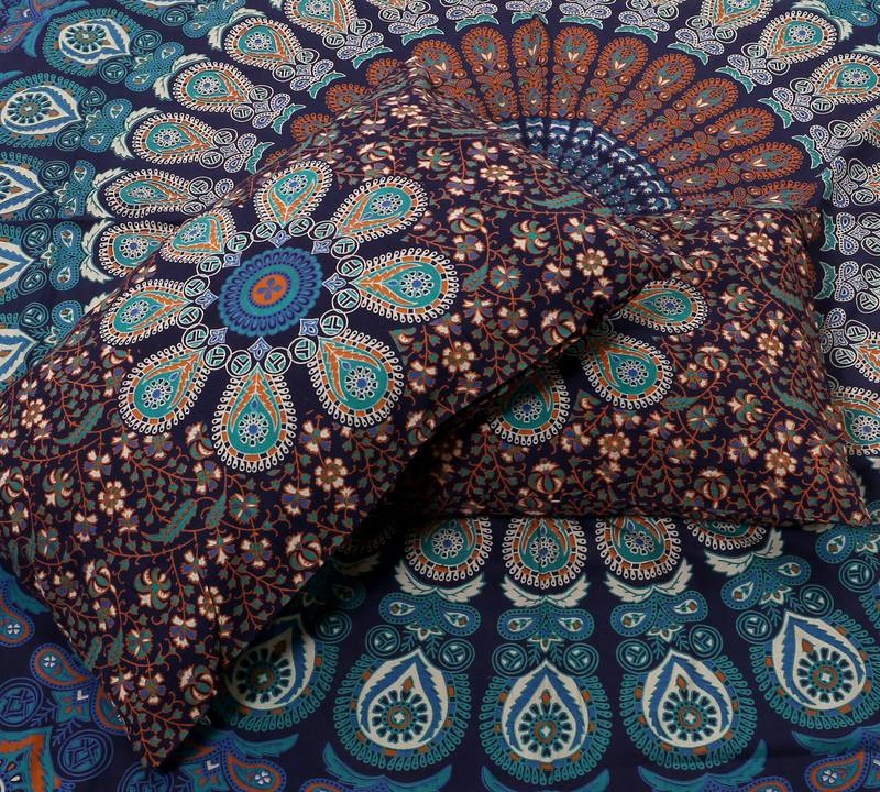 Handmade 100% Cotton Mandala Hand Screen Printed Bedding Bedspread With 2 Pillow Cover Queen Size 90 X 108 inches