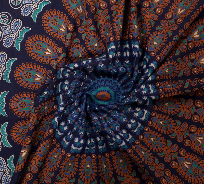 Handmade 100% Cotton Mandala Hand Screen Printed Bedding Bedspread With 2 Pillow Cover Queen Size 90 X 108 inches