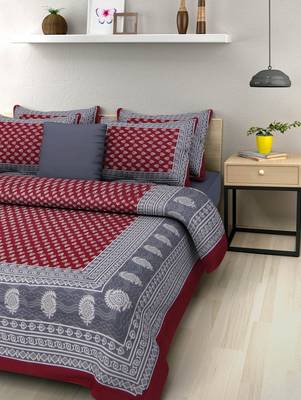 100% Cotton Hand Screen Printed Bedsheet With 2 Pillow Cover Queen Size 90 X 108 inches Handmade Bedding Bedspread 1