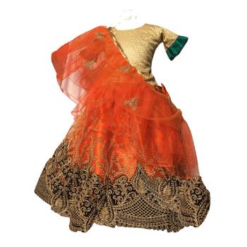 Orange embroidered net stitched lehenga 1