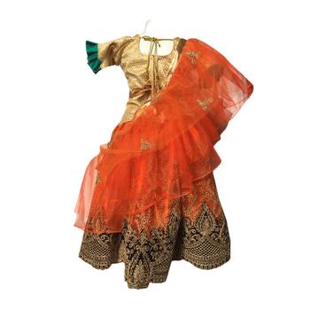 Orange embroidered net stitched lehenga 2