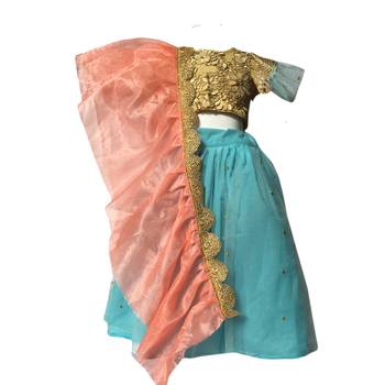 Blue embroidered net stitched lehenga 1