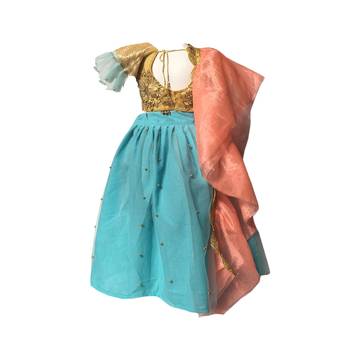 Blue embroidered net stitched lehenga 2
