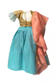 Blue embroidered net stitched lehenga