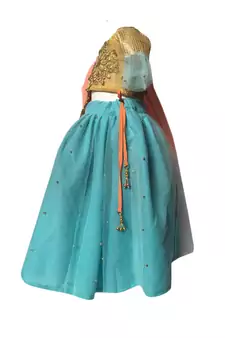 Blue embroidered net stitched lehenga
