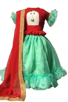Red embroidered net stitched lehenga