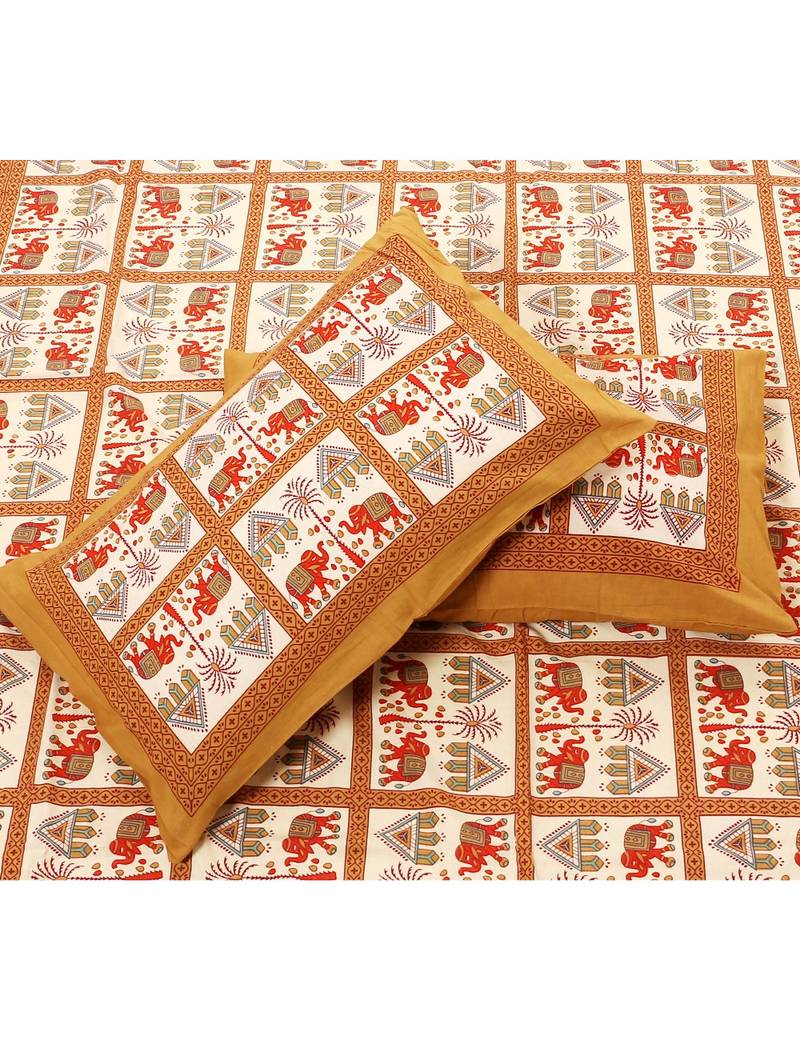 Printed Cotton Bedding Bedsheet With 2 Pillow Cover Queen Size 90 X 108 inches Sanganeri Print