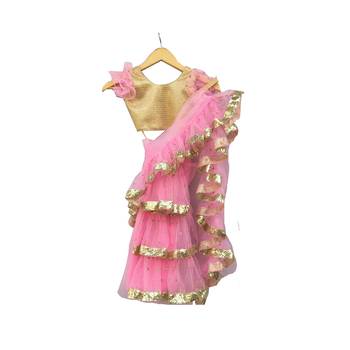 Baby Pink embroidered tissue stitched lehenga 3