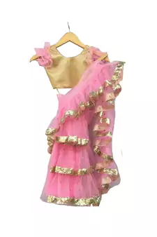 Baby Pink embroidered tissue stitched lehenga