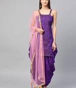 Inddus Purple Art Silk Woven Dress Material With Net Dupatta