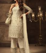Cream Embroidered Georgette Salwar With Dupatta