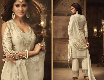 Cream Embroidered Georgette Salwar With Dupatta 2