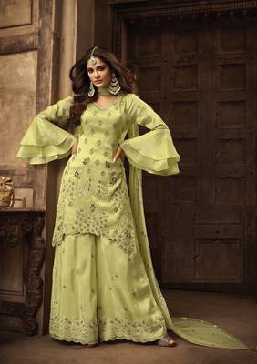 Green Embroidered Georgette Salwar With Dupatta 1